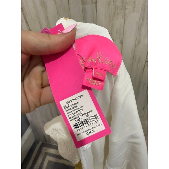 NWT Lilly Pulitzer White Jacquard Kirrabelle Short Sleeve Jumpsuit Size 00 - Picture 6 of 6